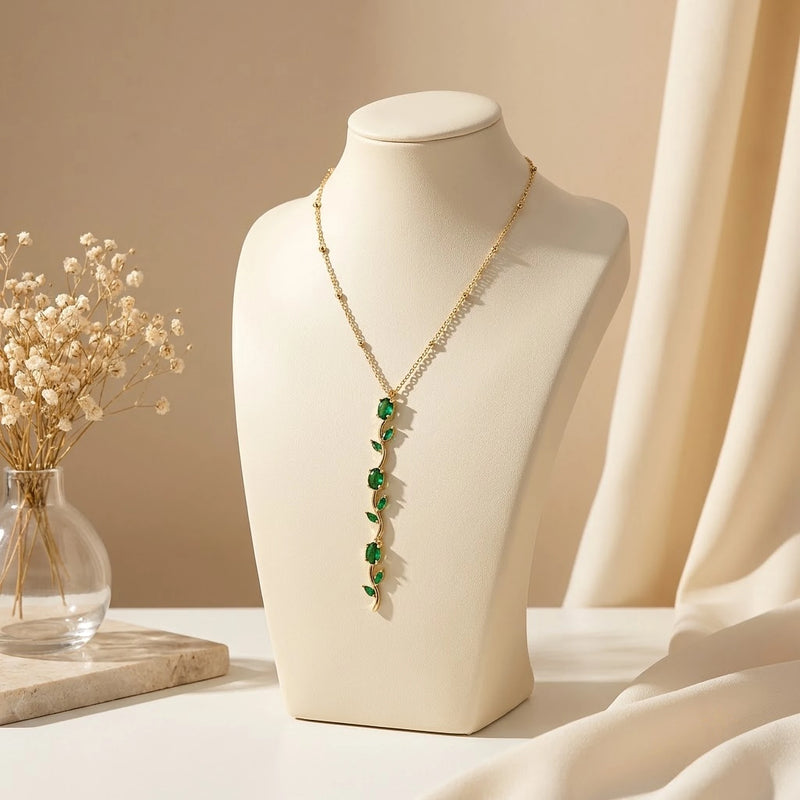 Emerald Vine Leaf Y-Drop Chain