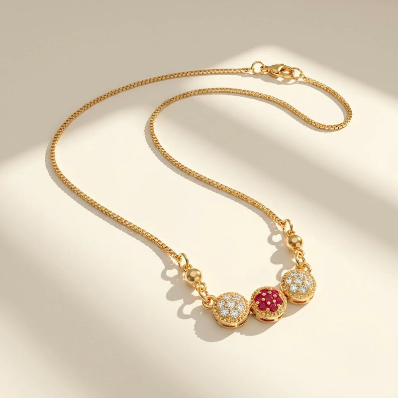 Ruby Trio Cluster Bar Chain