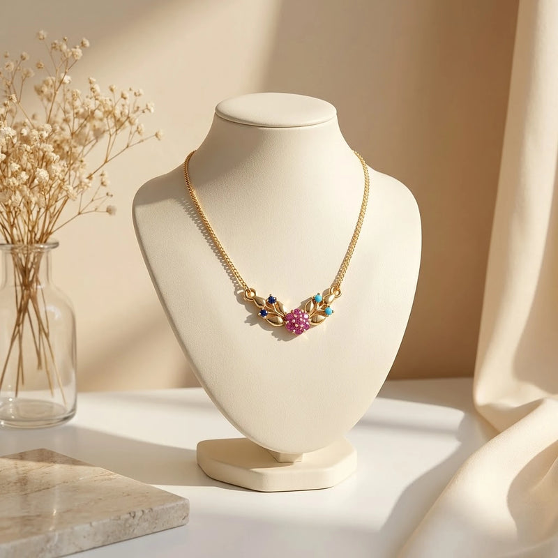 Pink Bloom Leaf Cluster Chain