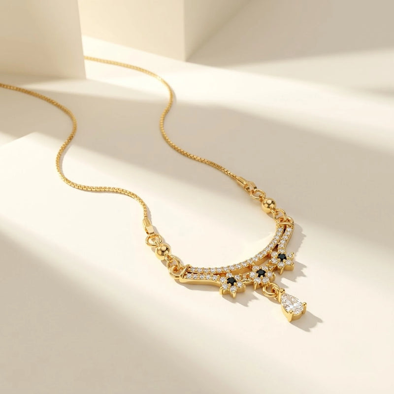 Nakshatra Black Stone Crescent Drop Chain
