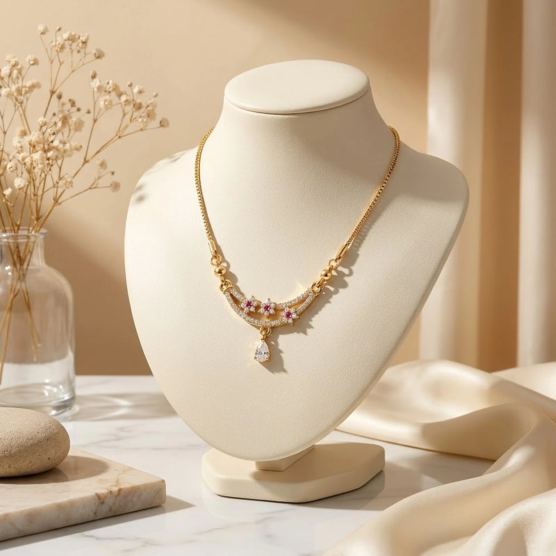 Rani Pink Floral CZ Crescent Drop Chain