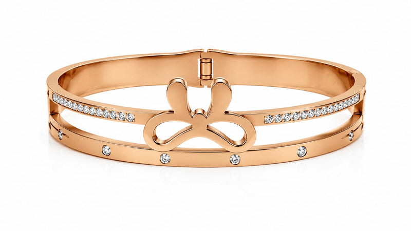 Rose Gold Bow Charm Double Band Crystal Bracelet