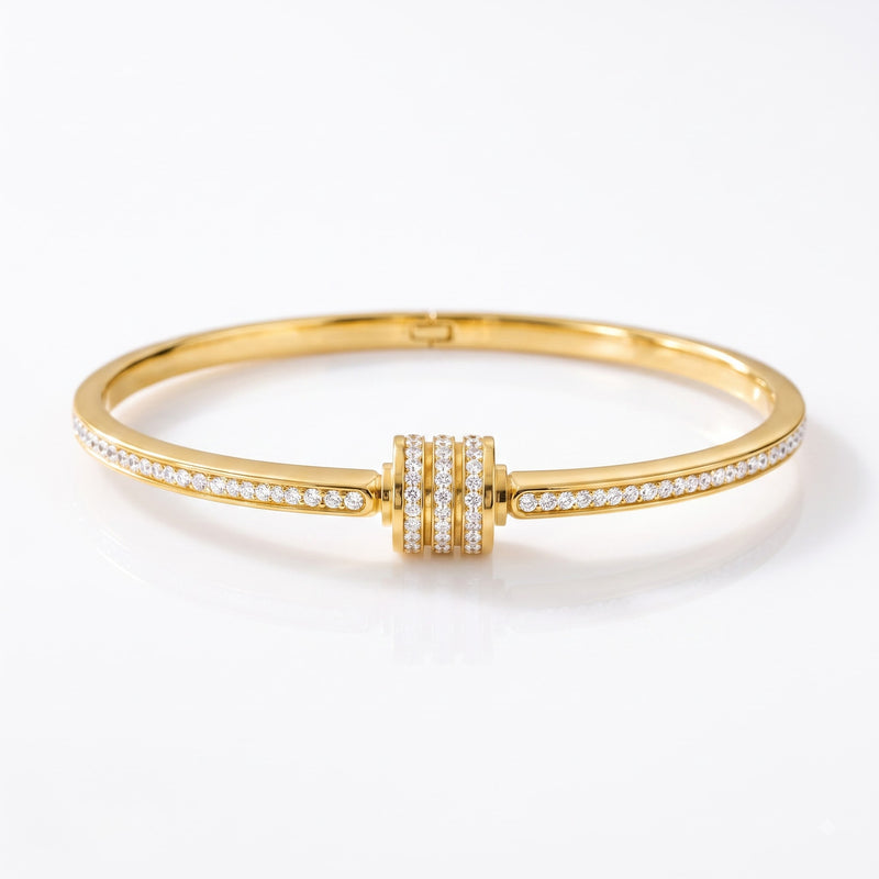 Gold Plated Triple Barrel Diamond Pave Line Bracelet