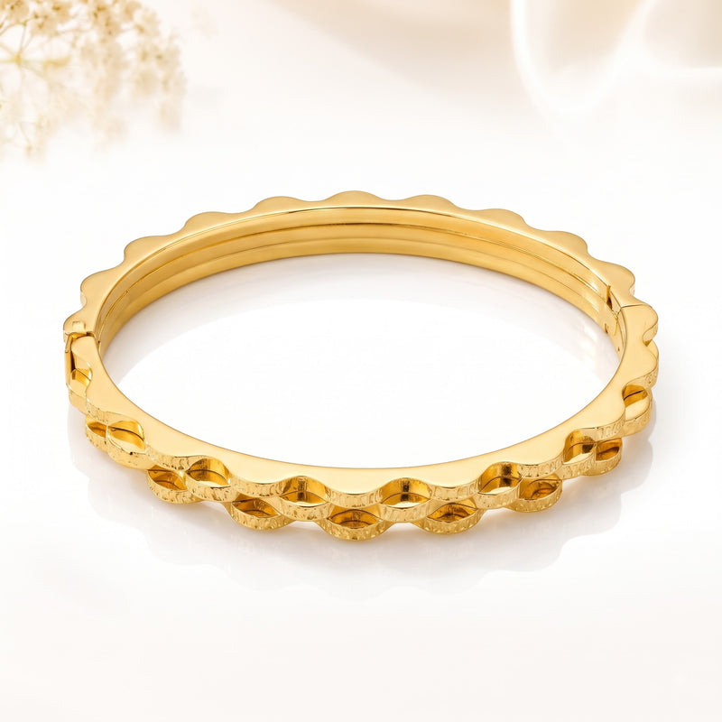 Modern Architectural Wavy Rim Gold Plated Statement Bracelet