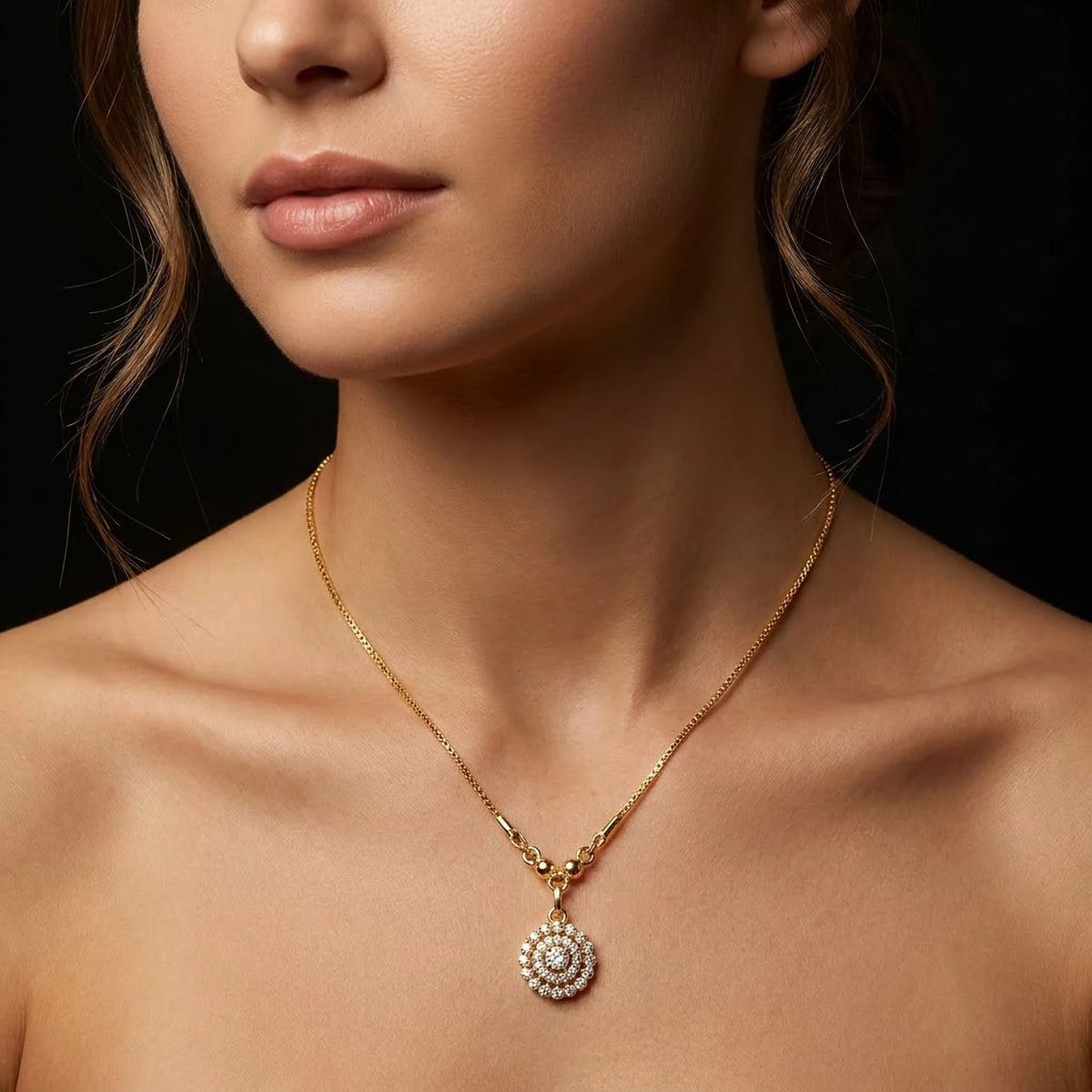 Starlit Bloom CZ Cluster Pendant Chain