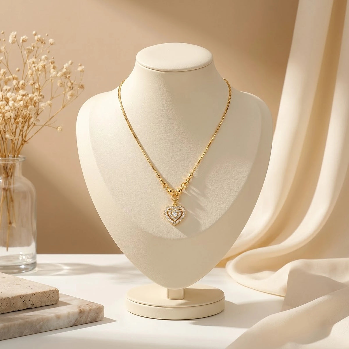 Halo Heart CZ Pendant Chain