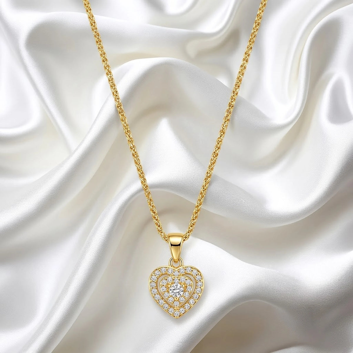 Halo Heart CZ Pendant Chain