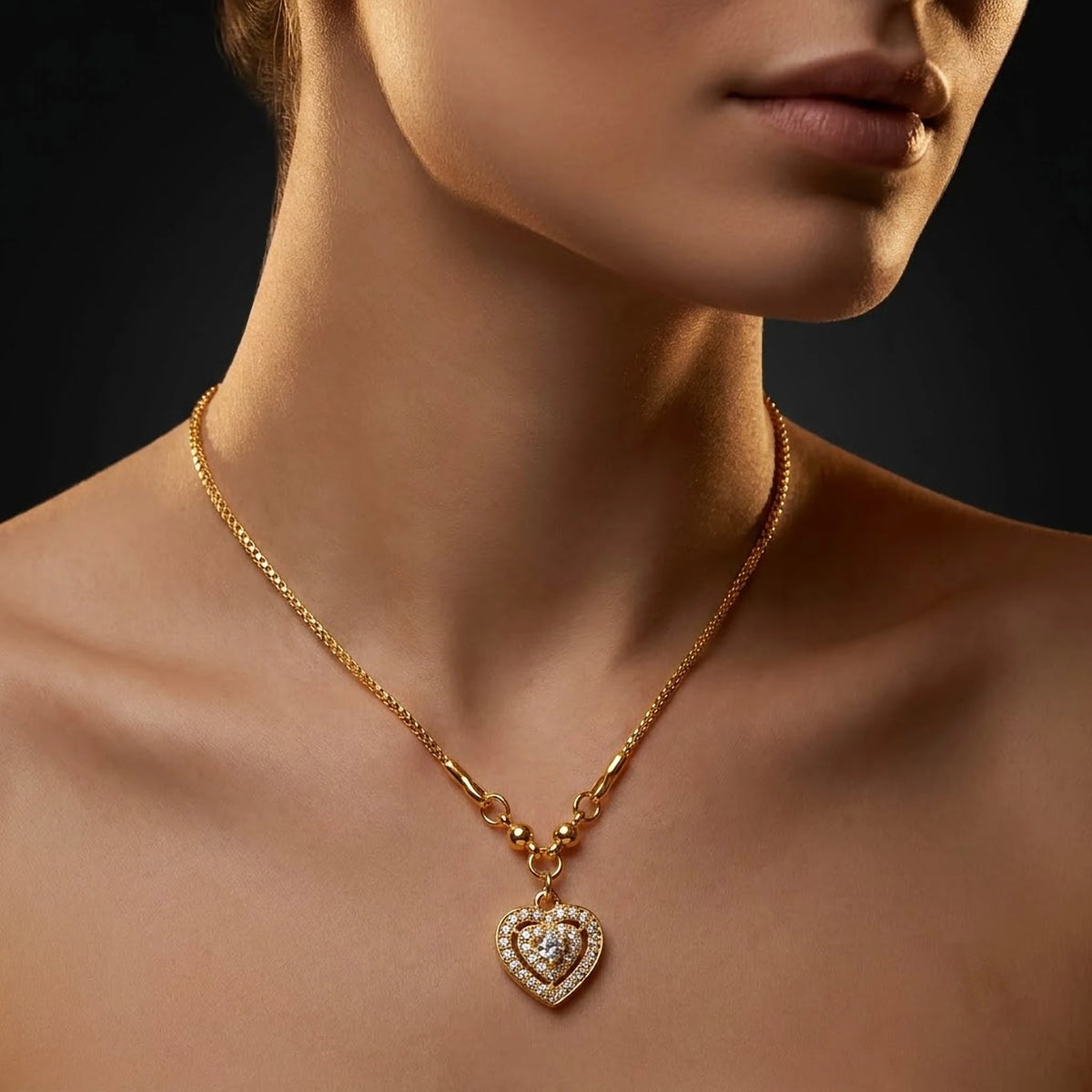 Halo Heart CZ Pendant Chain