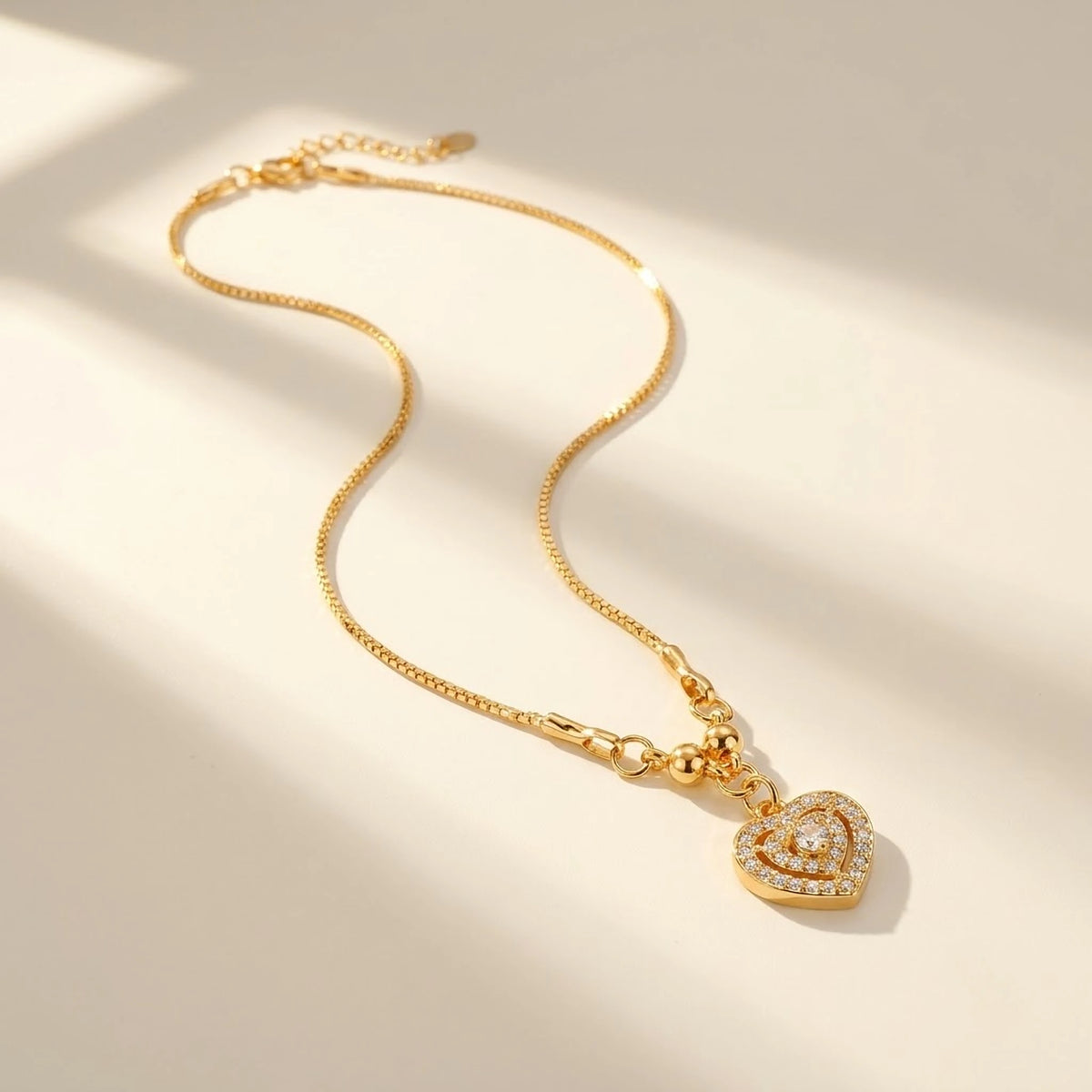 Halo Heart CZ Pendant Chain