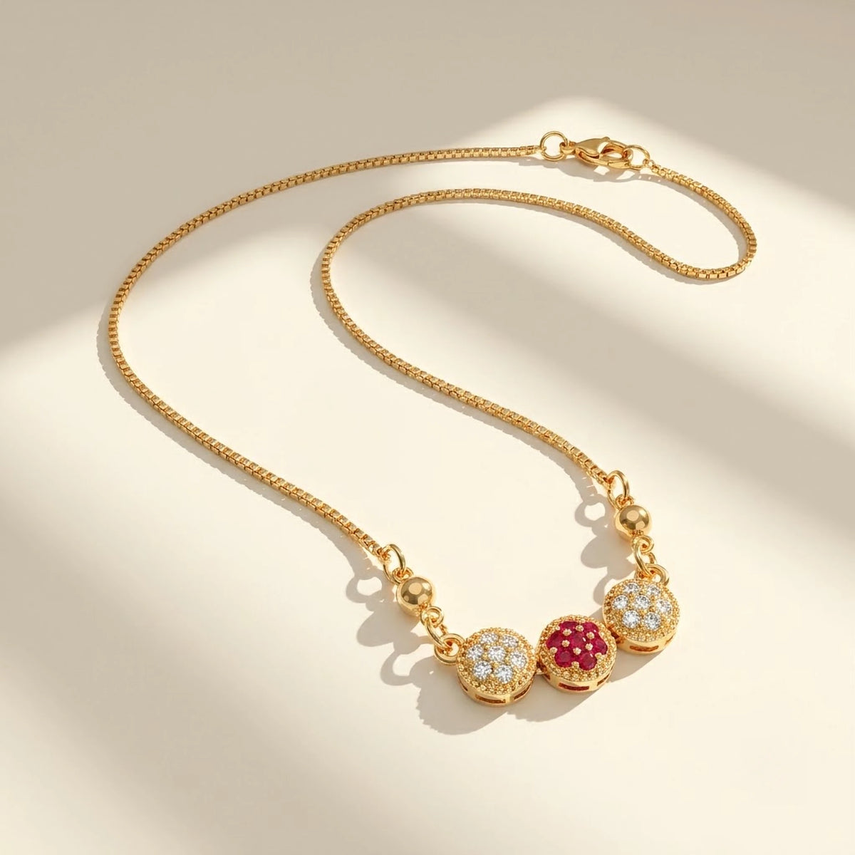 Ruby Trio Cluster Bar Chain