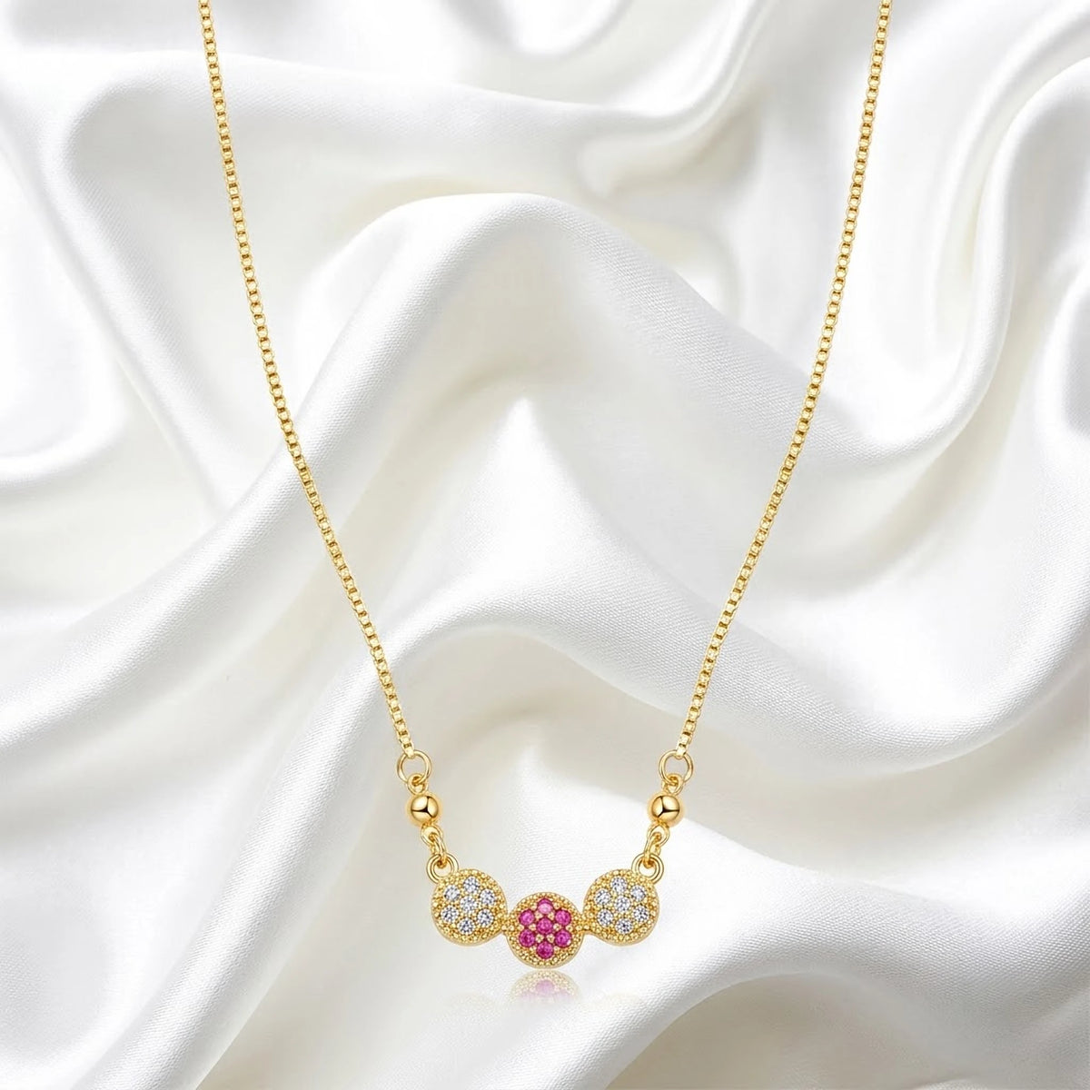Ruby Trio Cluster Bar Chain