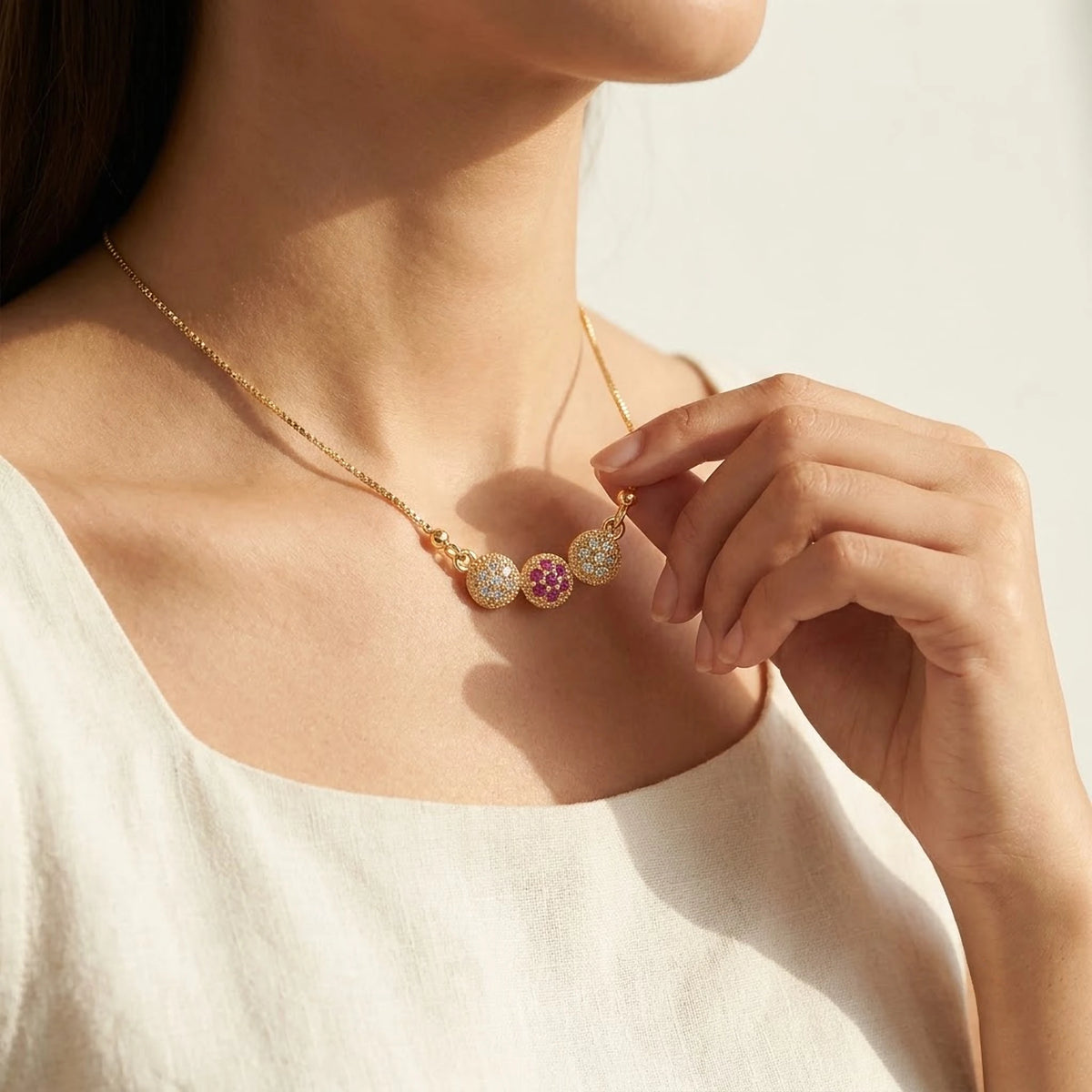 Ruby Trio Cluster Bar Chain