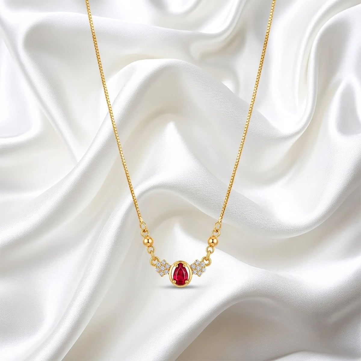 Ruby Oval Floral Side-Stone Chain