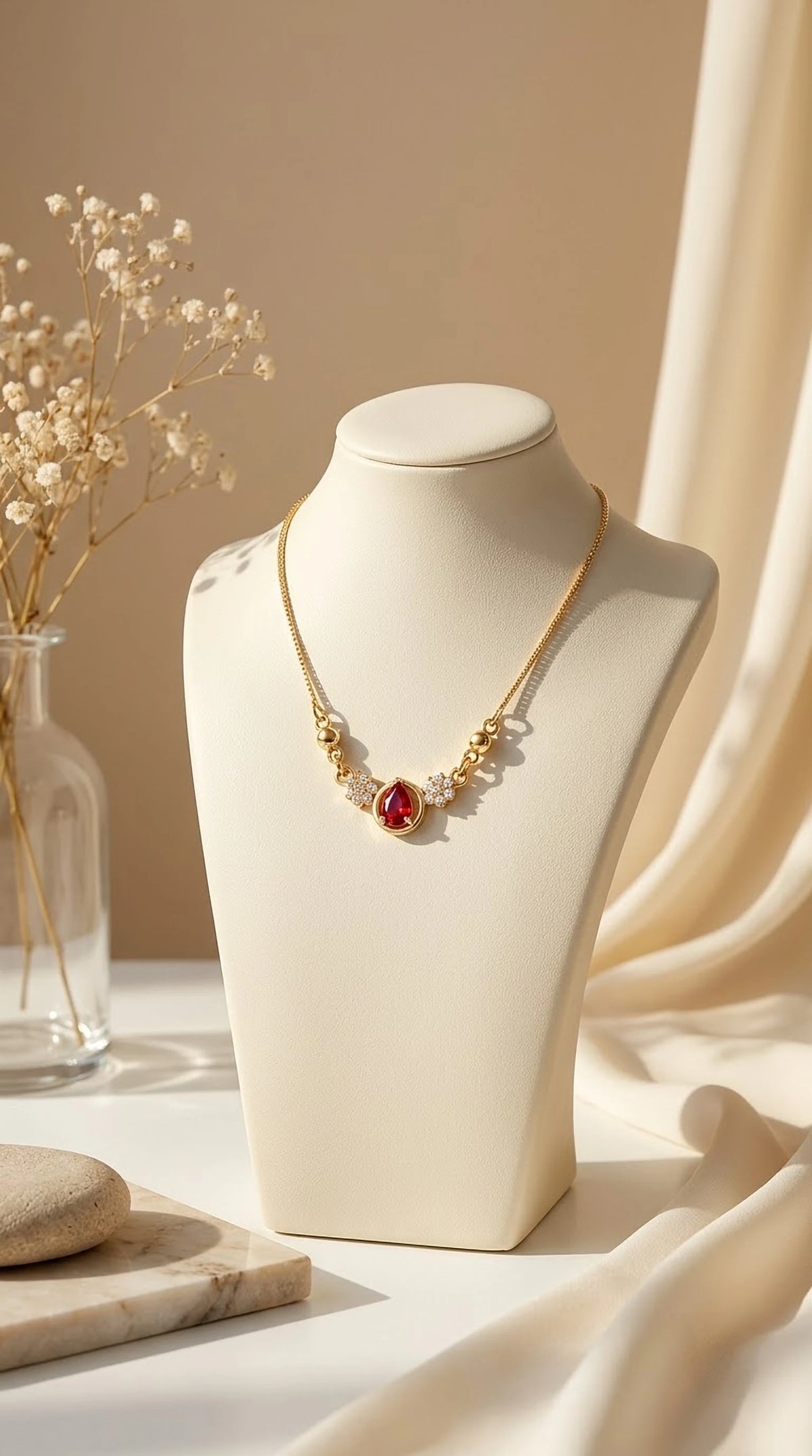 Ruby Oval Floral Side-Stone Chain
