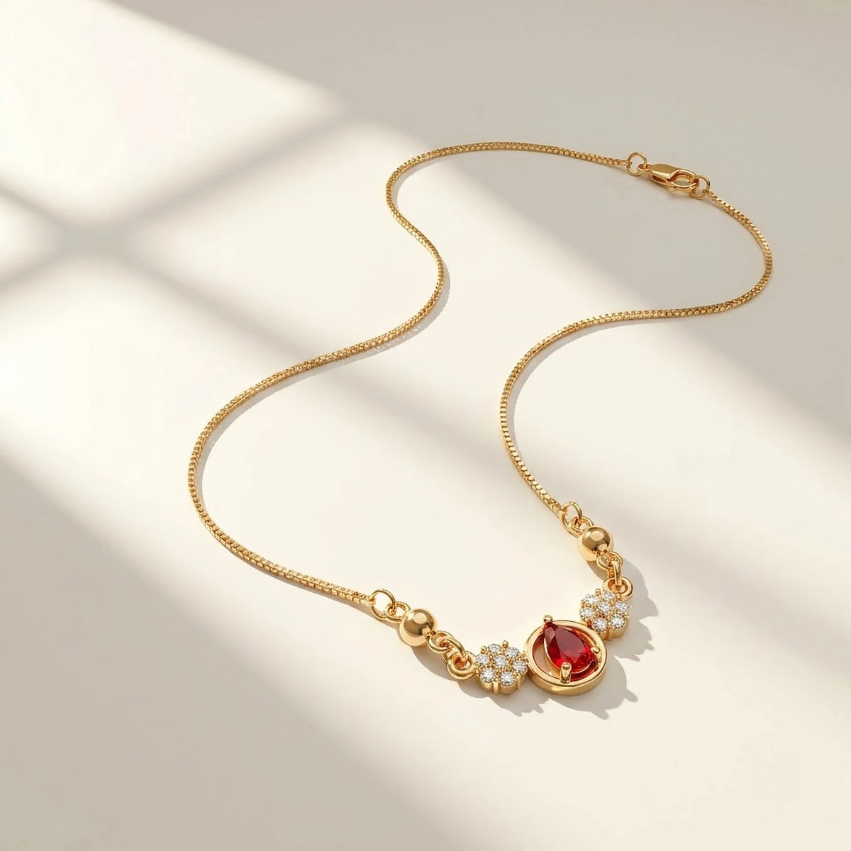 Ruby Oval Floral Side-Stone Chain
