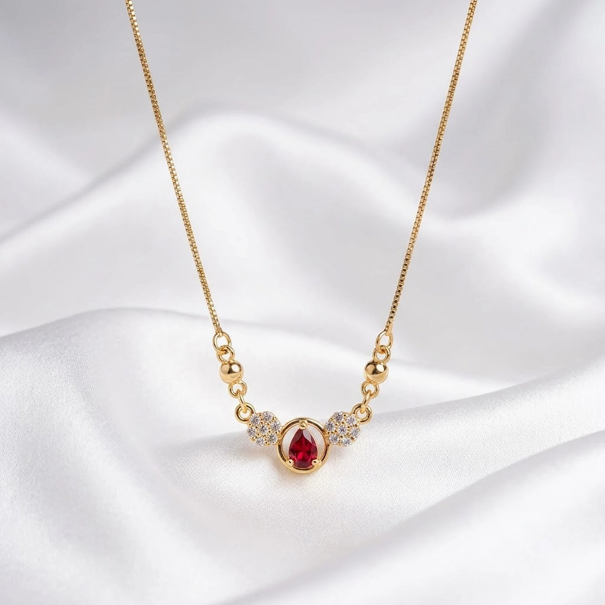 Ruby Oval Floral Side-Stone Chain