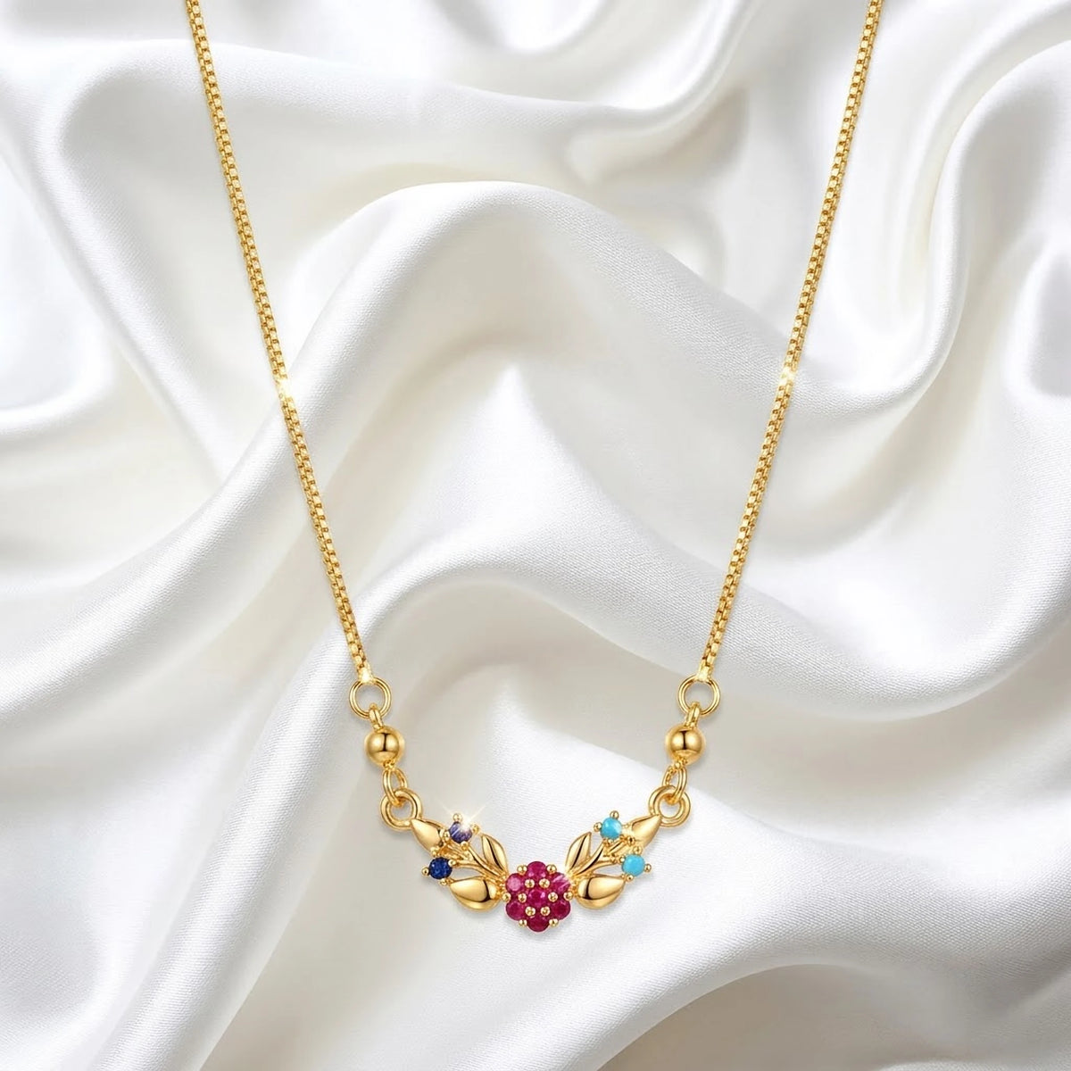 Pink Bloom Leaf Cluster Chain