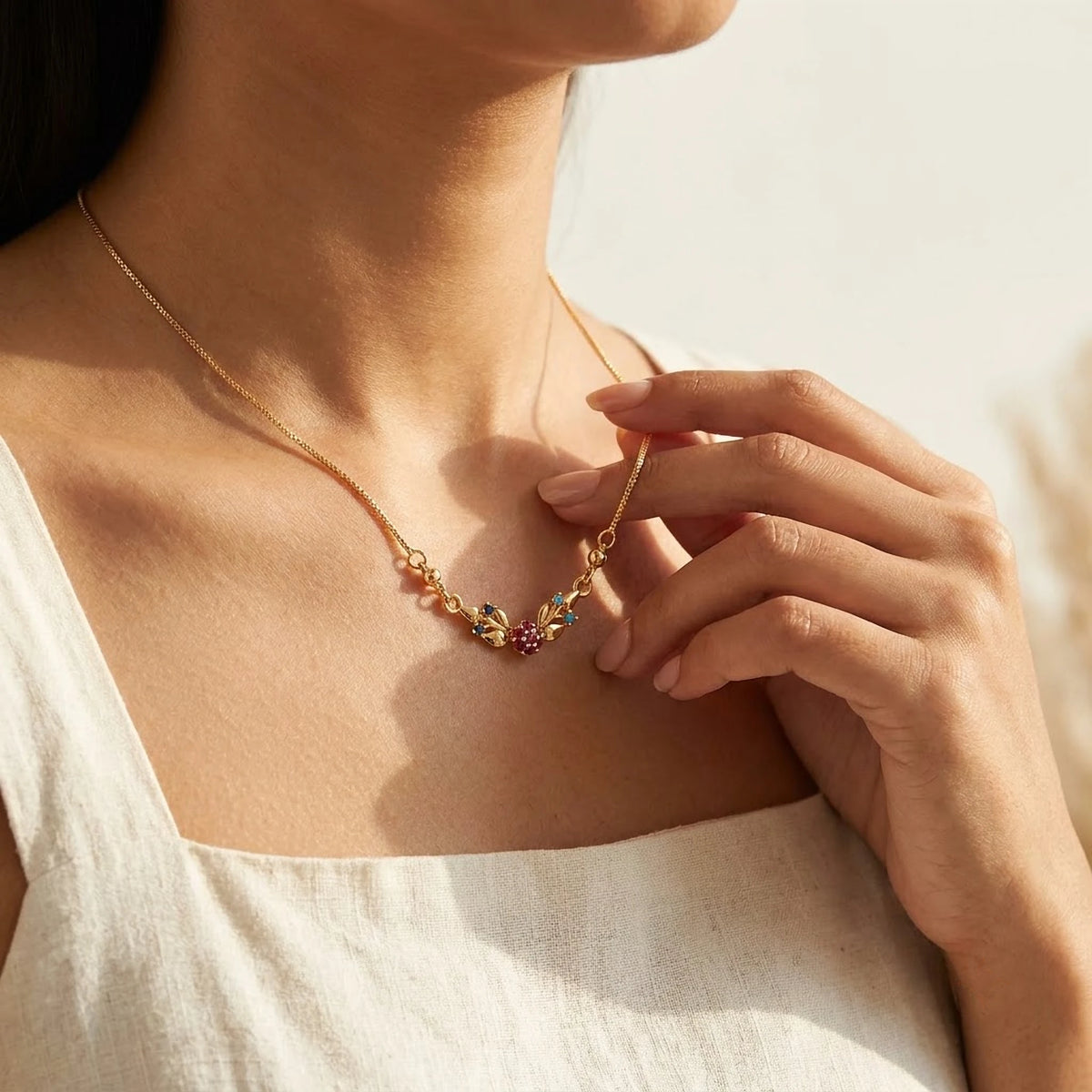 Pink Bloom Leaf Cluster Chain