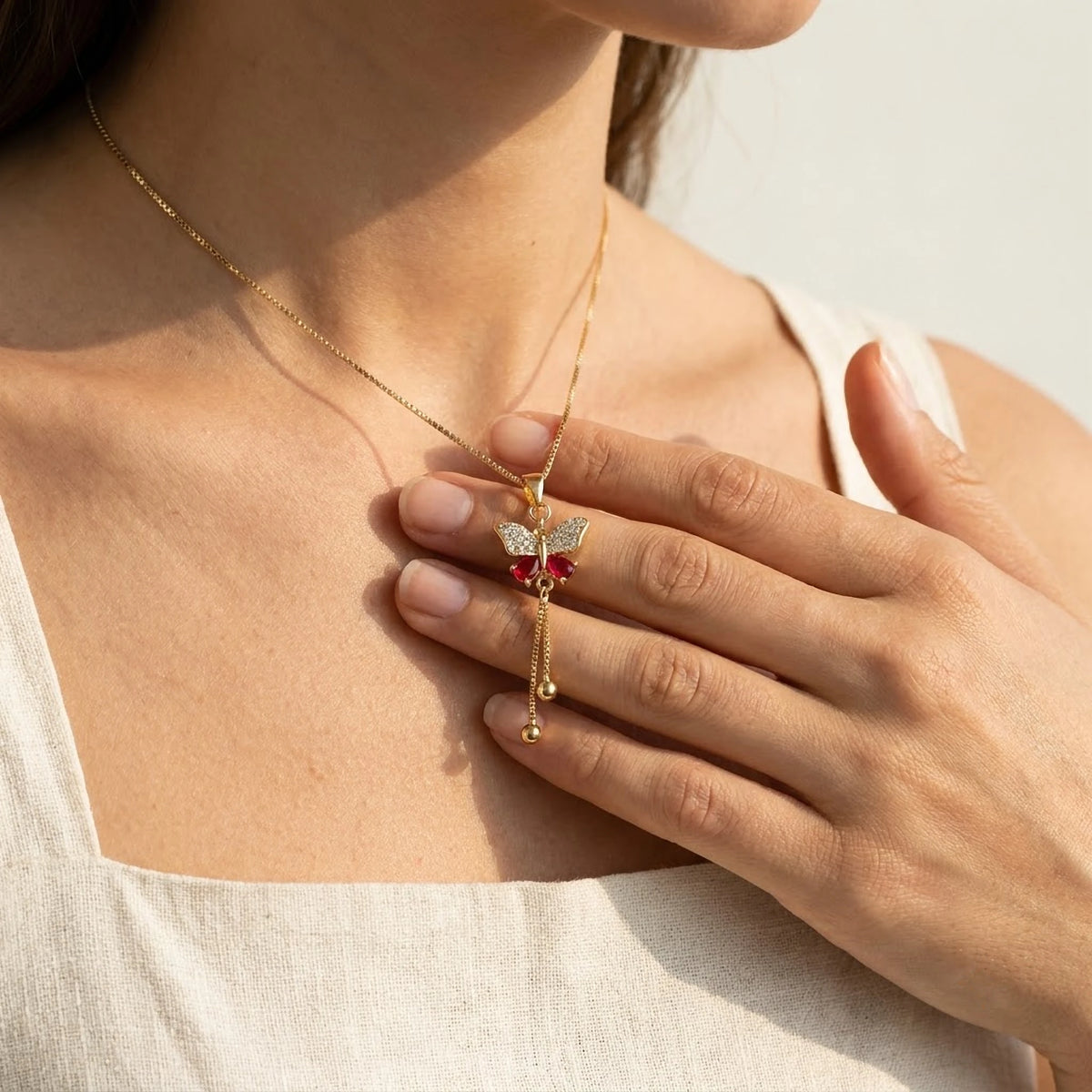 Ruby Wing Butterfly Tassel Chain
