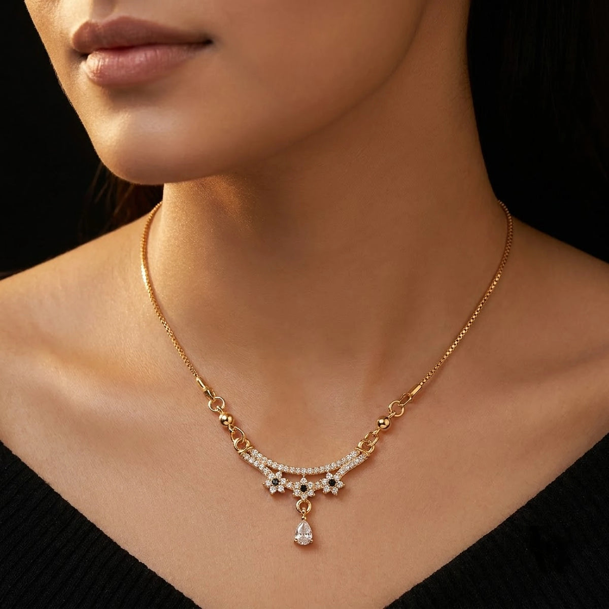 Nakshatra Black Stone Crescent Drop Chain