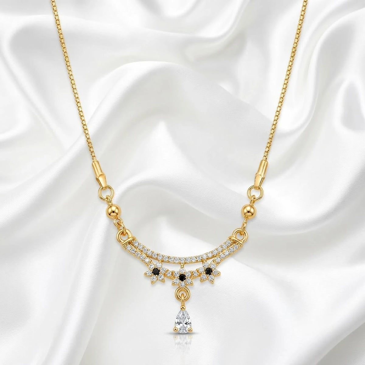 Nakshatra Black Stone Crescent Drop Chain