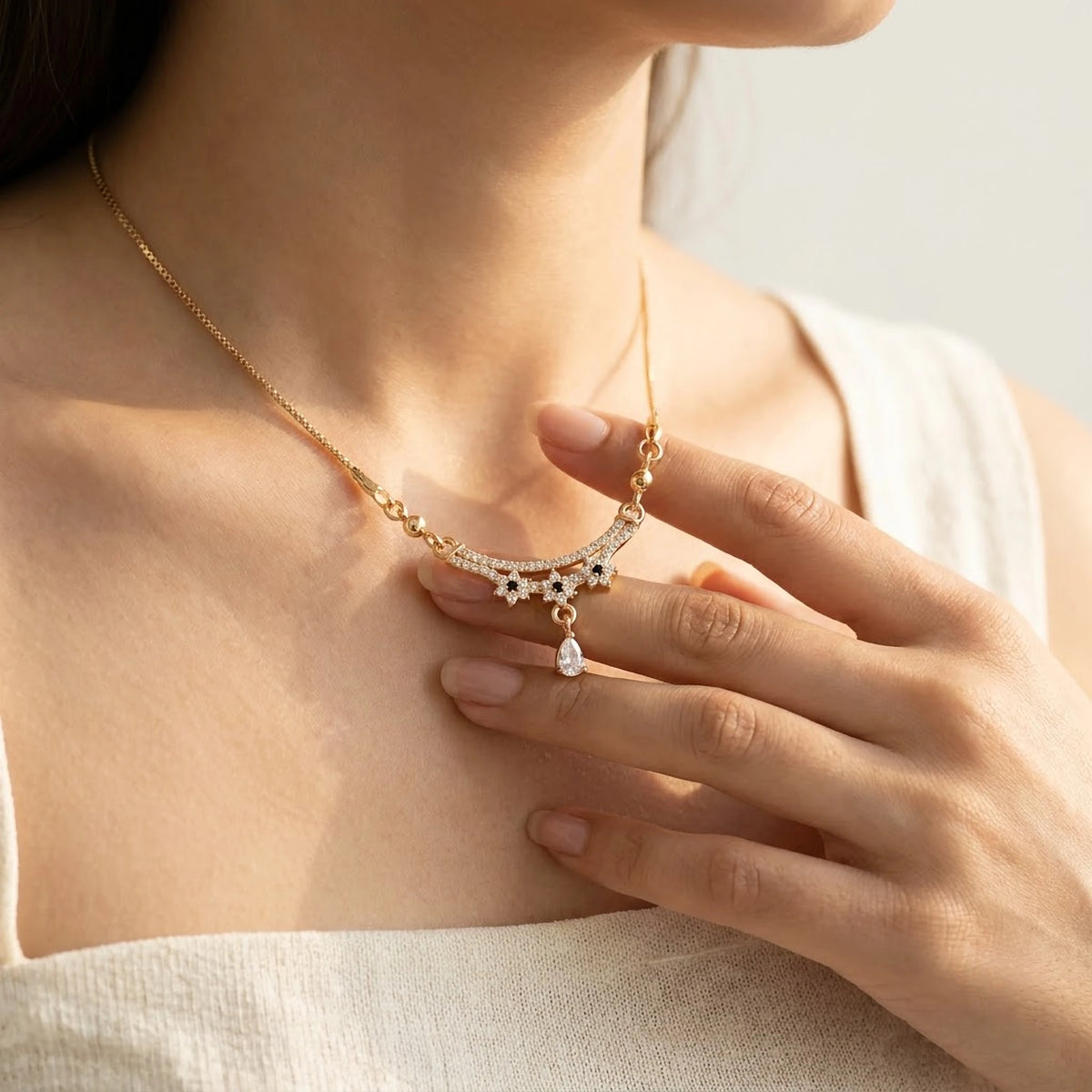 Nakshatra Black Stone Crescent Drop Chain