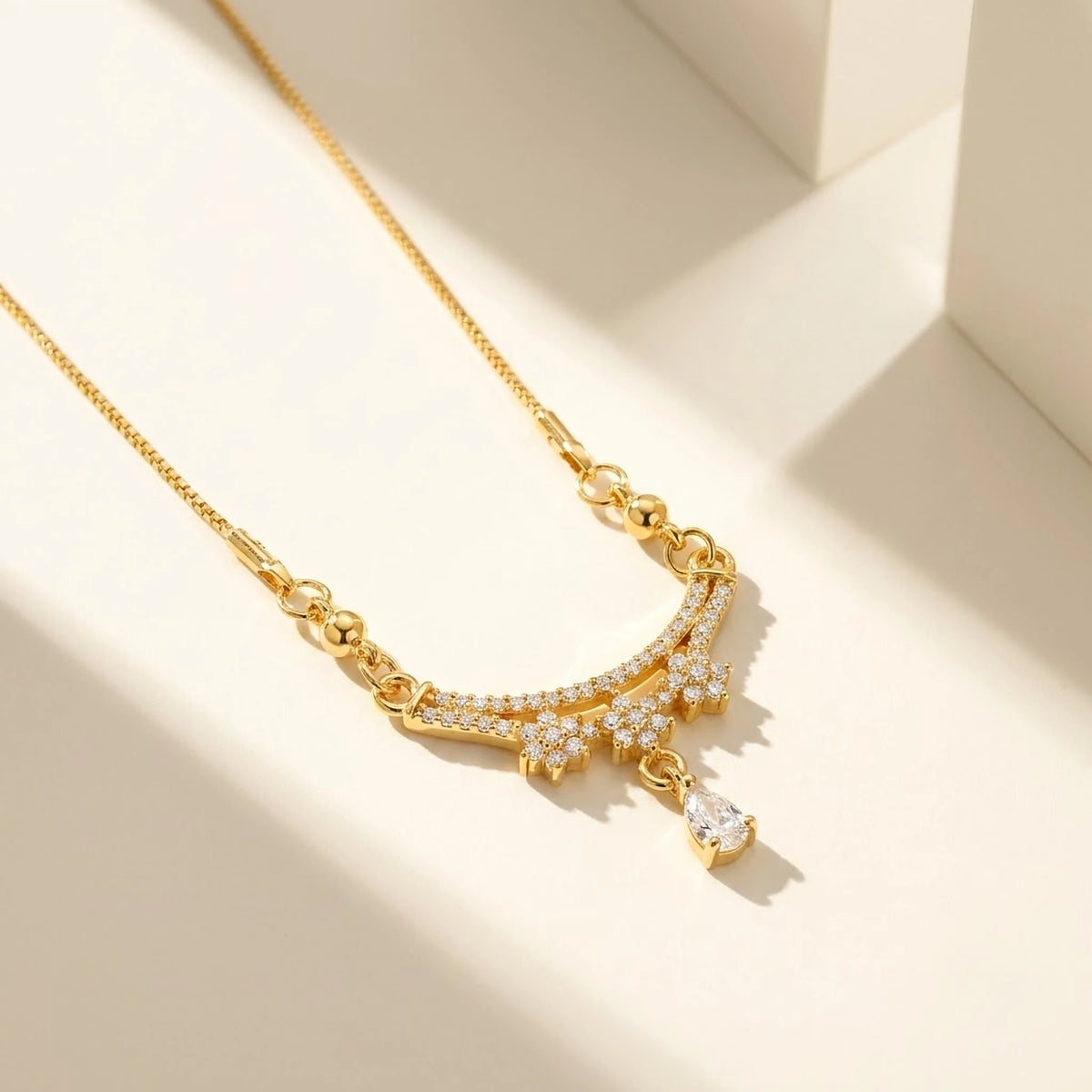 Snowdrop CZ Crescent Pear Drop Chain