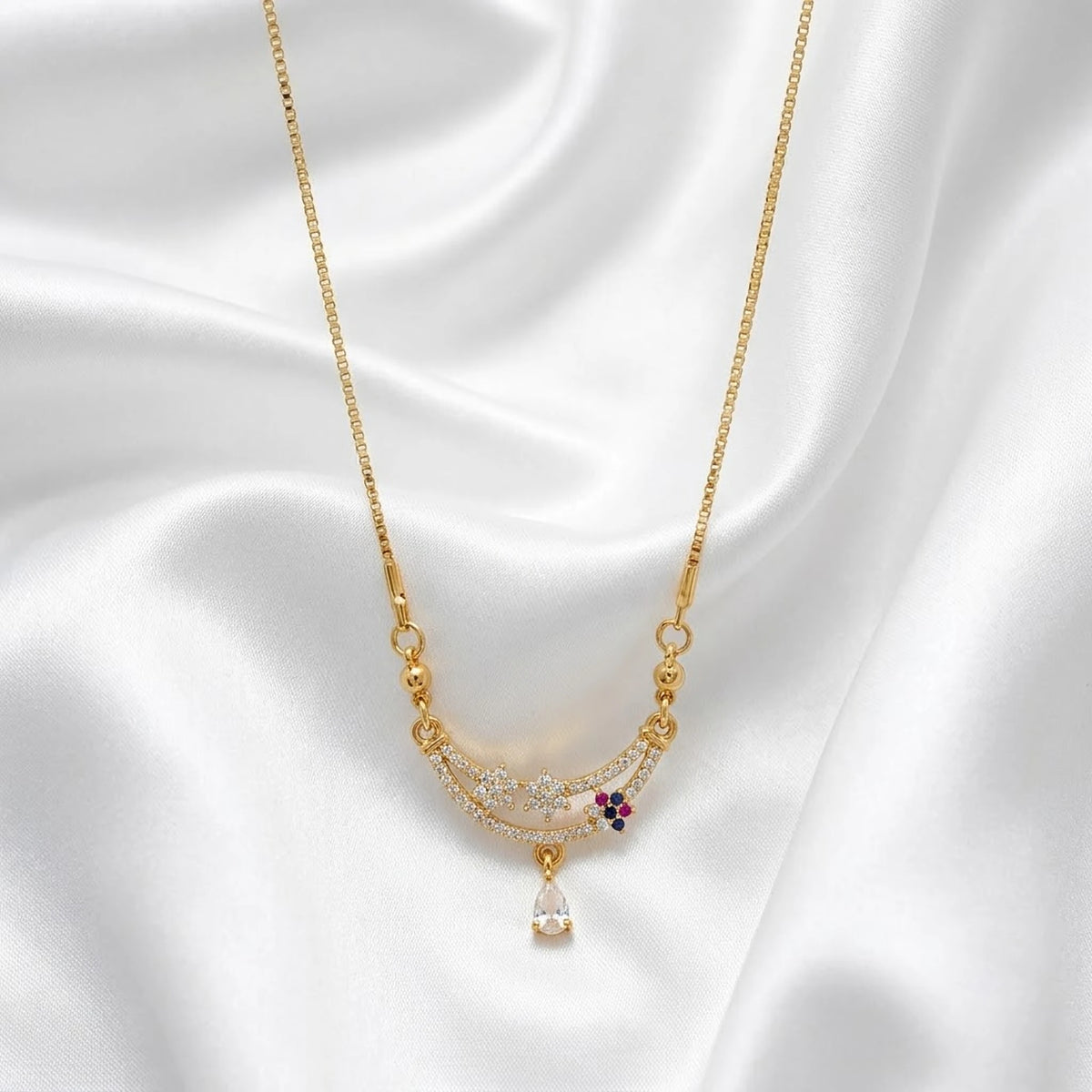 Twin Wave CZ Floral Pear Drop Chain