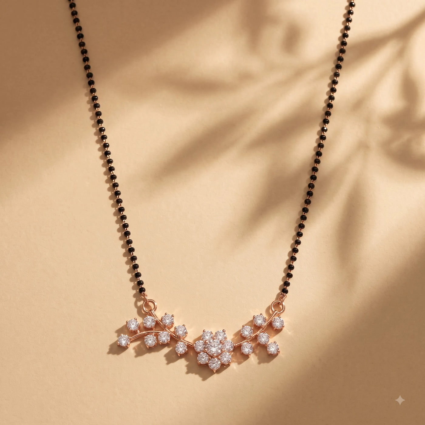 Rose Gold Heart-Accent Shell Pendant Mangalsutra Set