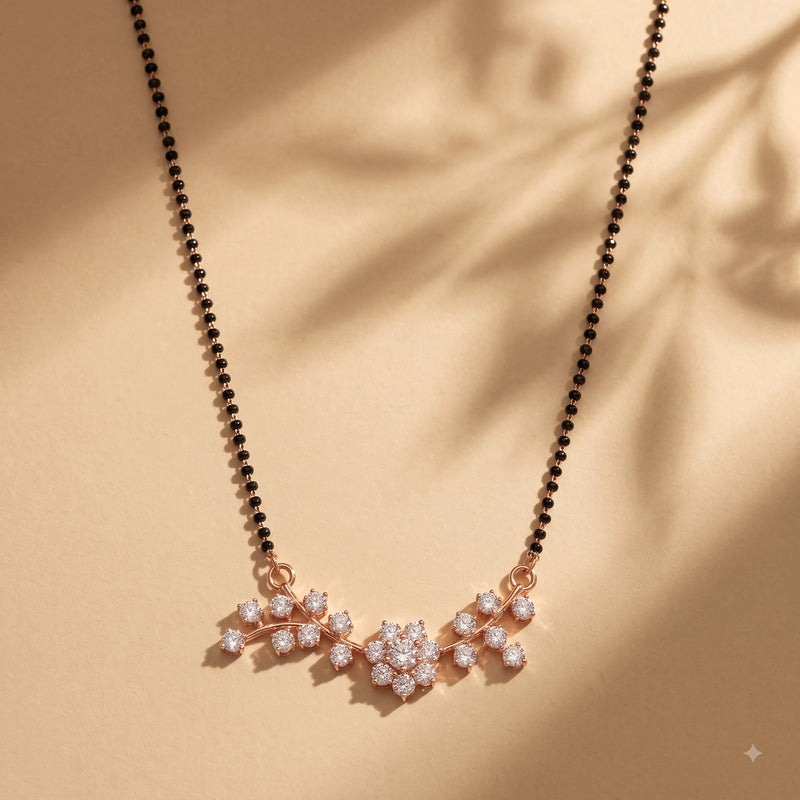 Rose Gold Heart-Accent Shell Pendant Mangalsutra Set