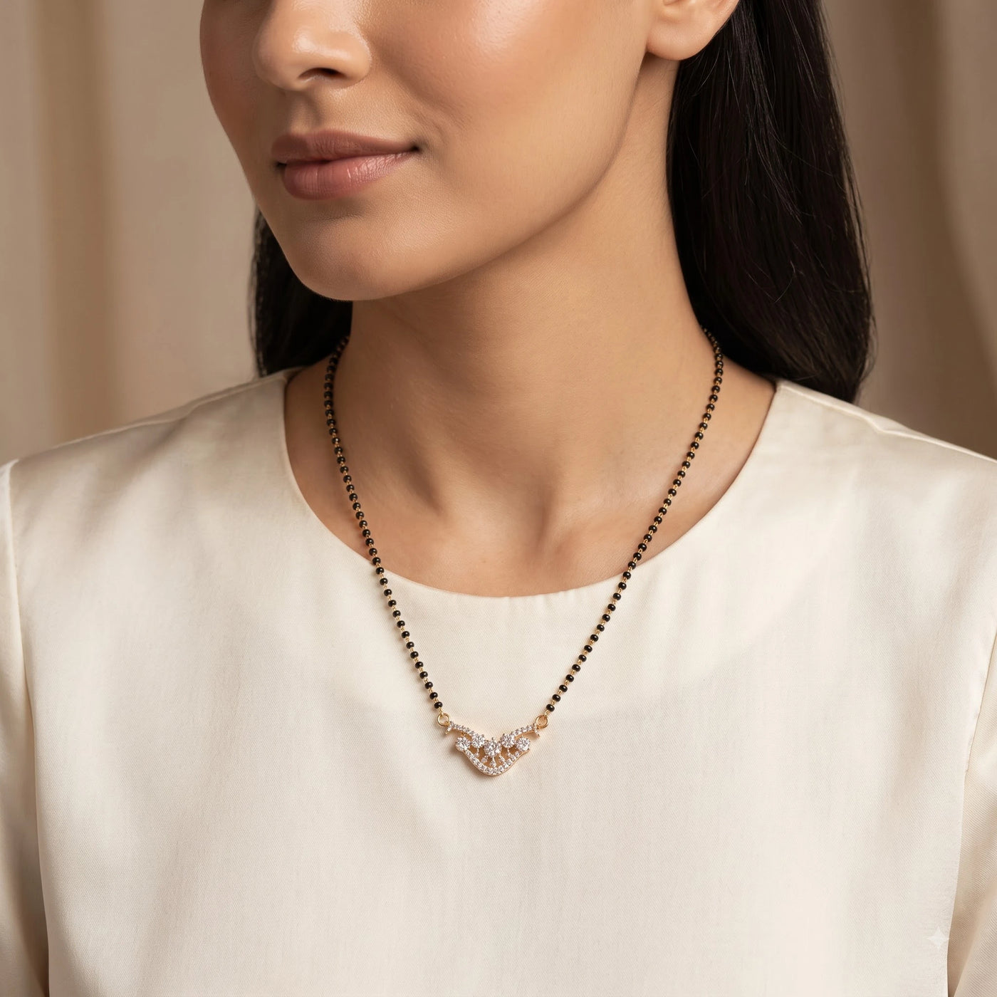 Rose Gold Heart-Accent Shell Pendant Mangalsutra Set