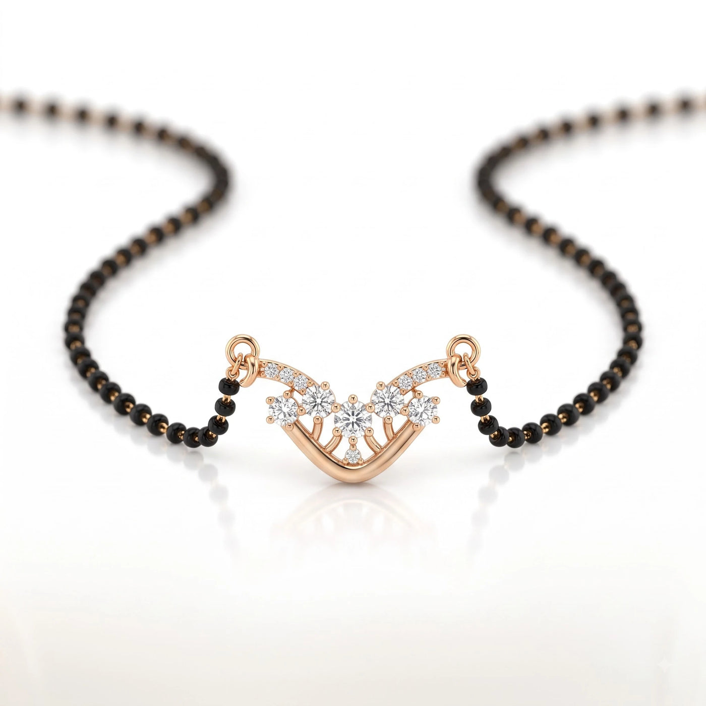 Rose Gold Finish Curved Diamond Mangalsutra