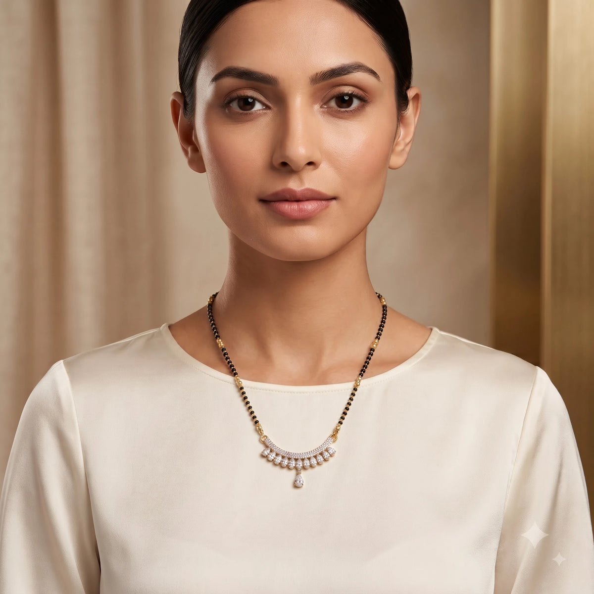 Rose Gold Finish Curved Diamond Mangalsutra