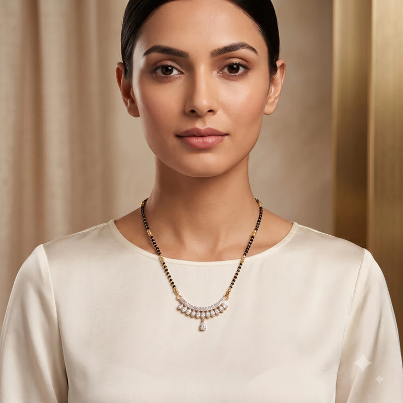 Rose Gold Finish Curved Diamond Mangalsutra