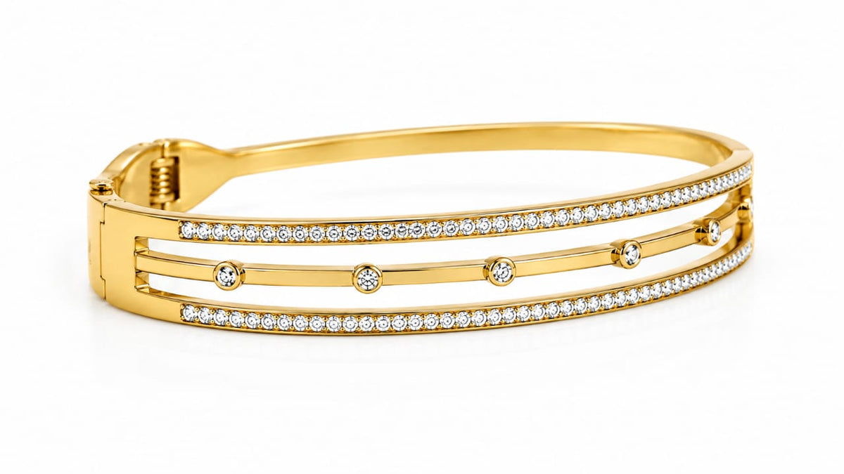 Modern Three-Row Cubic Zirconia Hinged Cuff Bracelet - Image 2