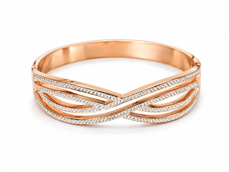 Rose Gold Crosswave Crystal Studded Cuff Bracelet