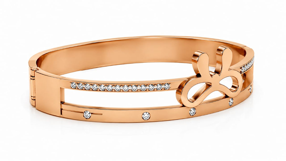 Rose Gold Bow Charm Double Band Crystal Bracelet - Image 2
