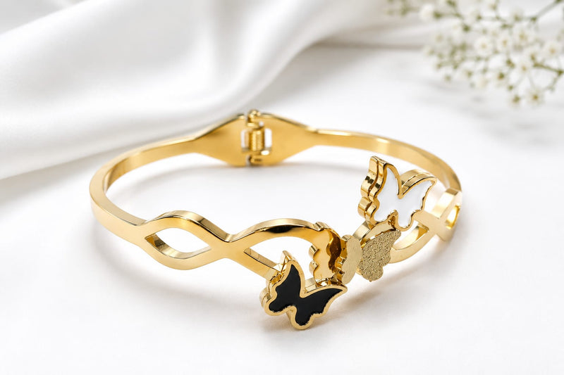 Elegant Infinity Loop Enamel Butterfly Hinged Bangle