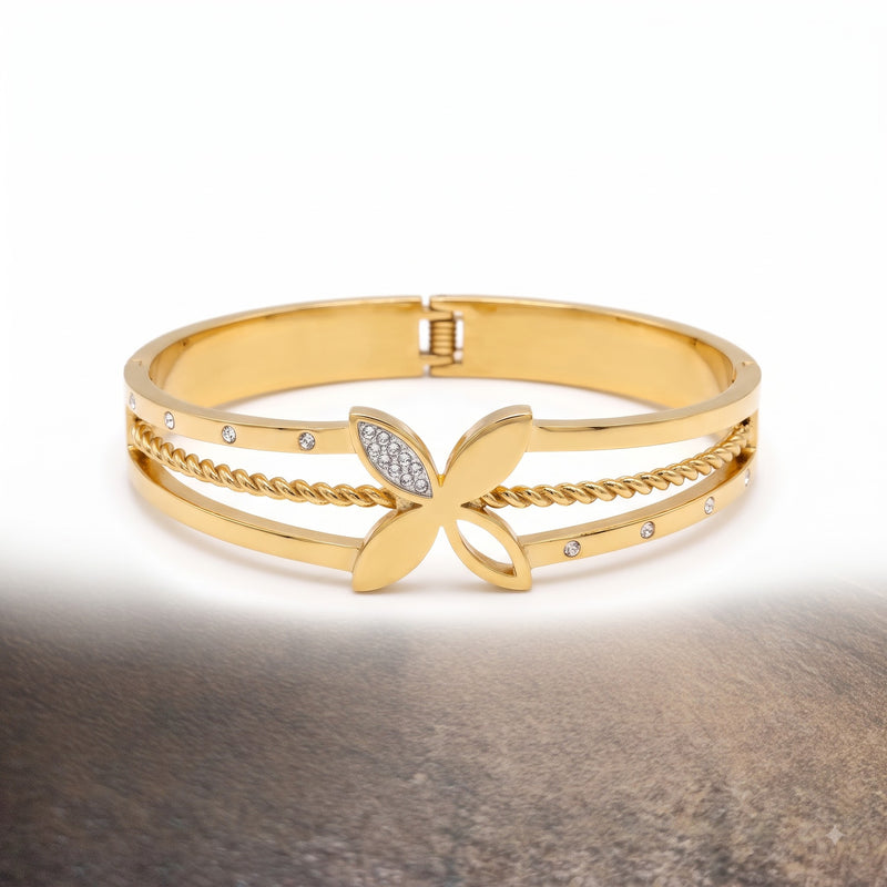 Multi-Strand Floral Motif Cubic Zirconia Cuff Bracelet