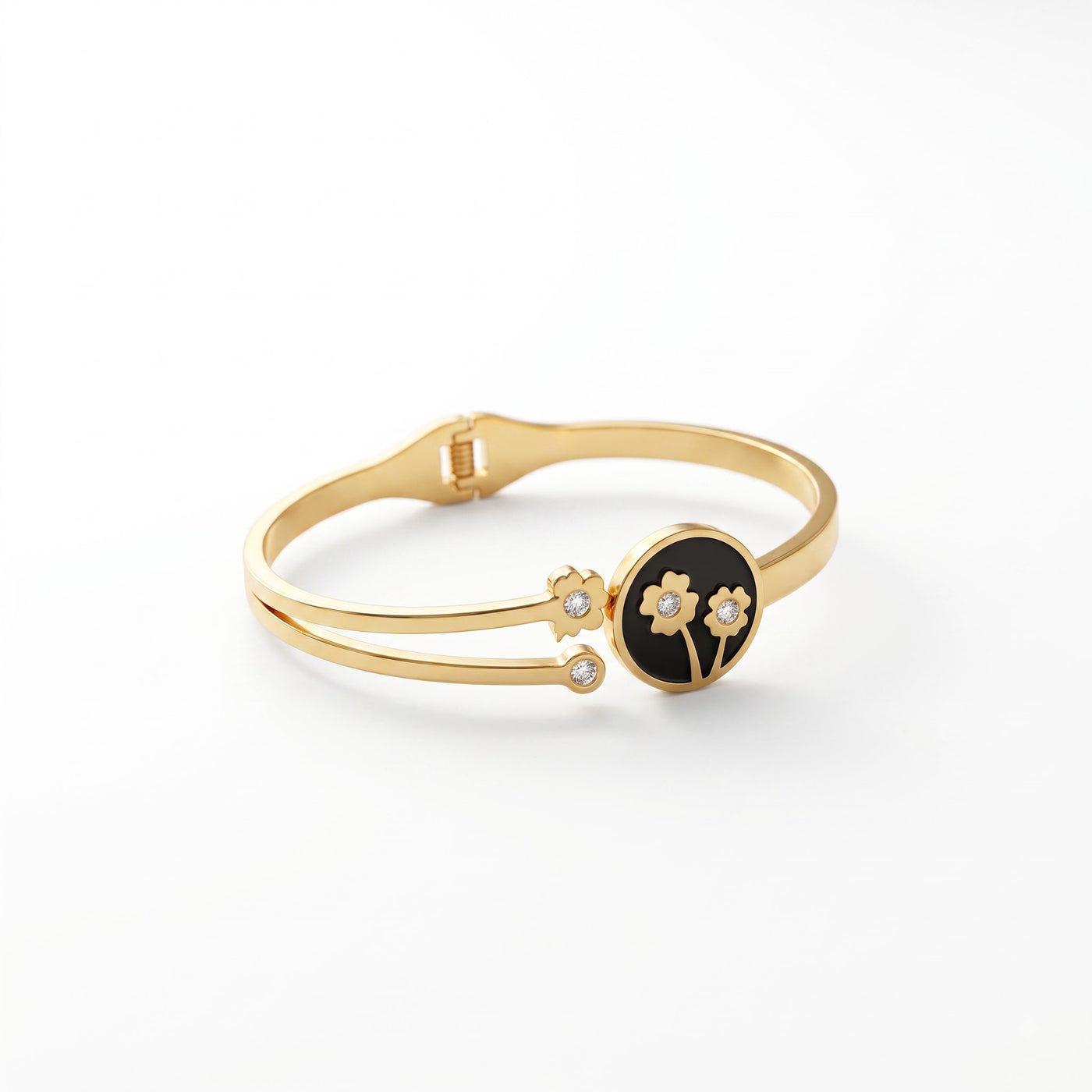 Black Onyx-Style Floral Medallion Double-Band Bracelet - Image 3