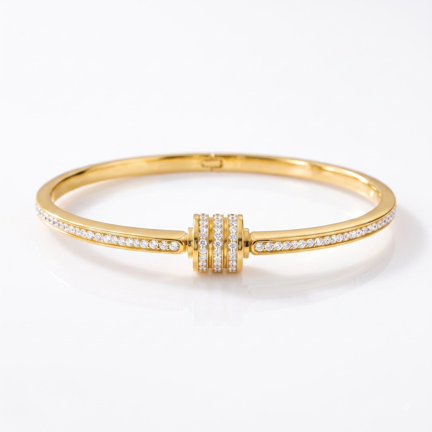 Gold Plated Triple Barrel Diamond Pave Line Bracelet