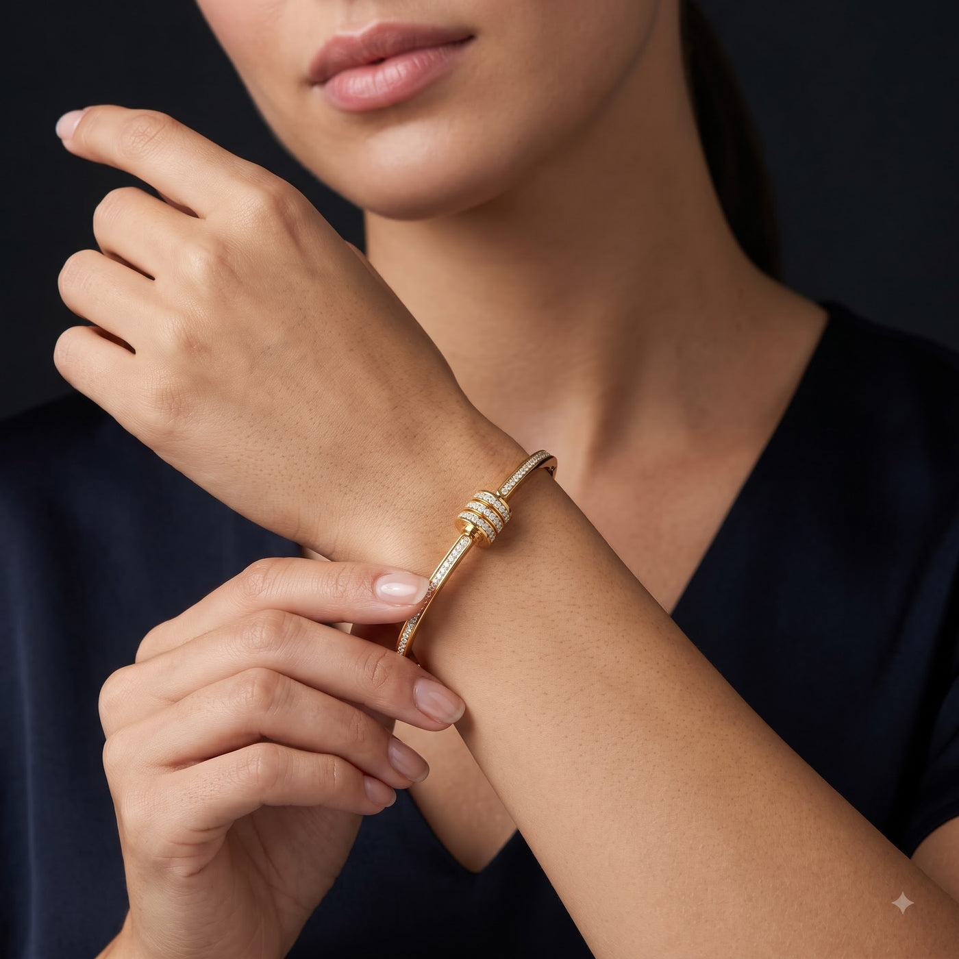 Gold Plated Triple Barrel Diamond Pave Line Bracelet - Image 2