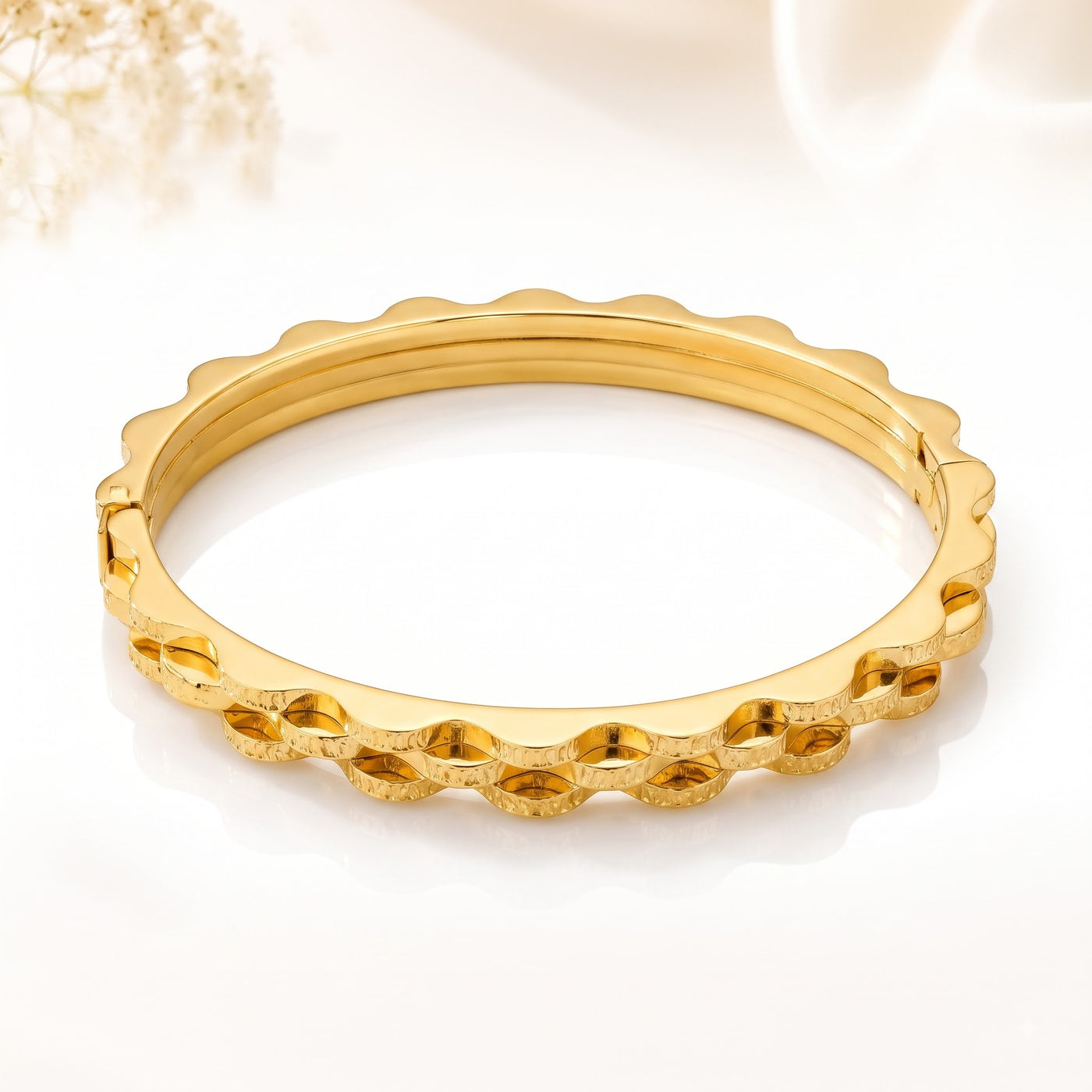 Modern Architectural Wavy Rim Gold Plated Statement Bracelet