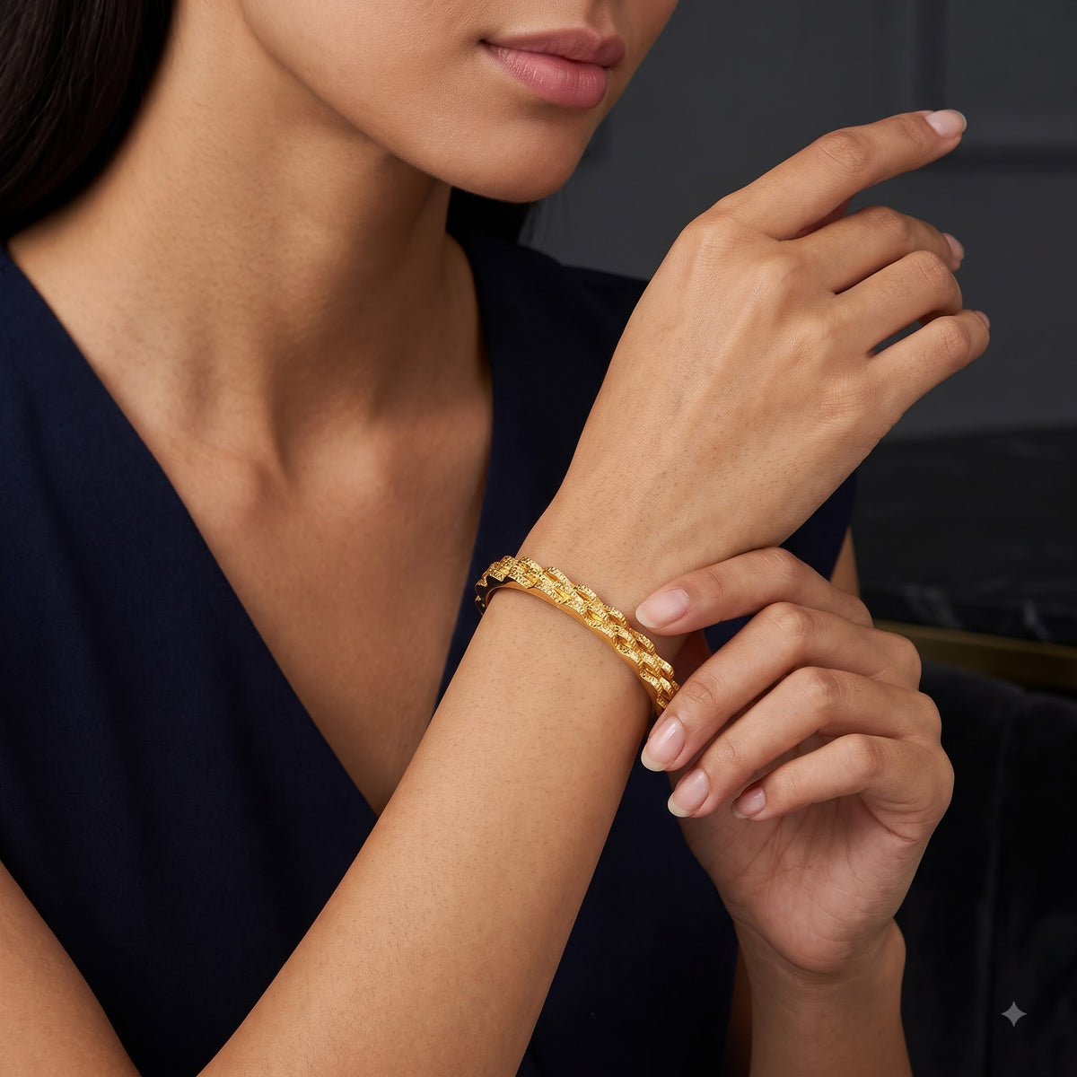 Modern Architectural Wavy Rim Gold Plated Statement Bracelet - Image 2