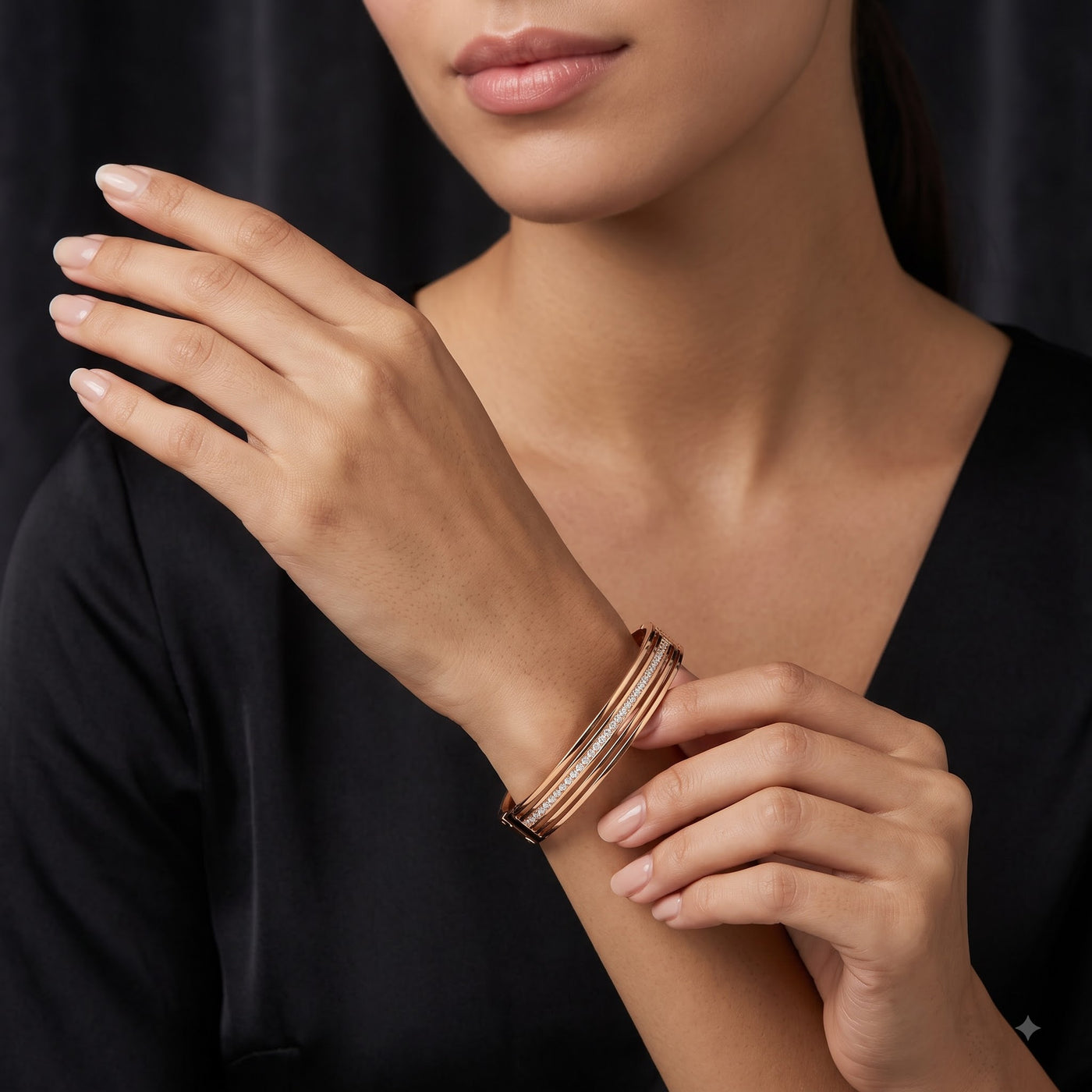 Rose Gold Plated Linear Sparkle Channel-Set Crystal Bracelet - Image 2