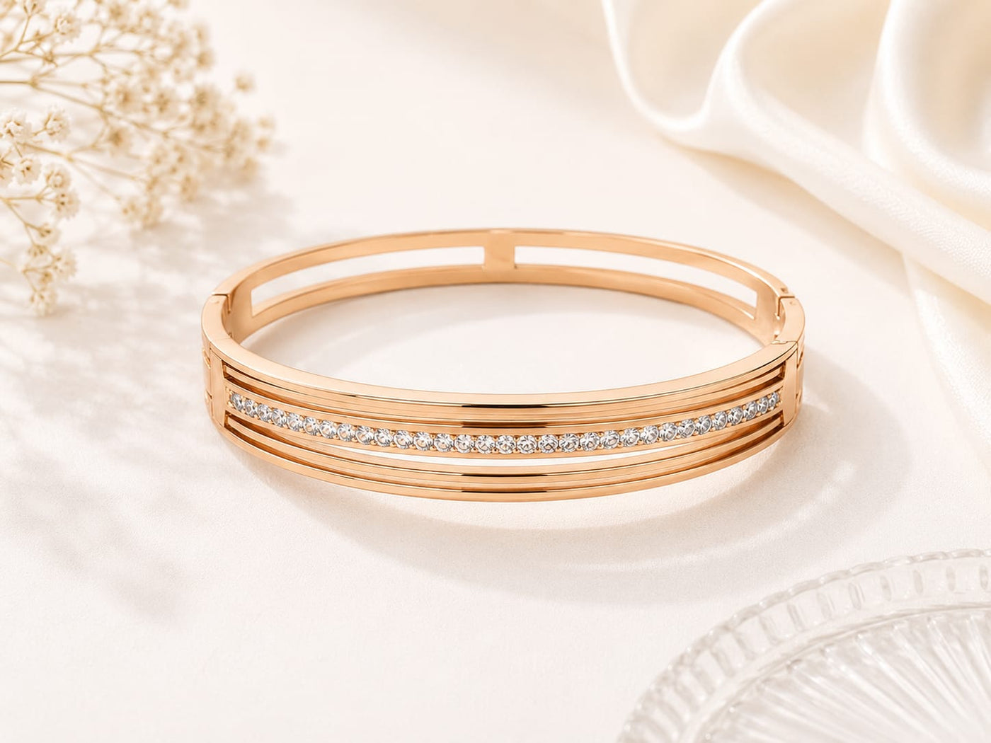 Rose Gold Plated Linear Sparkle Channel-Set Crystal Bracelet - Image 3