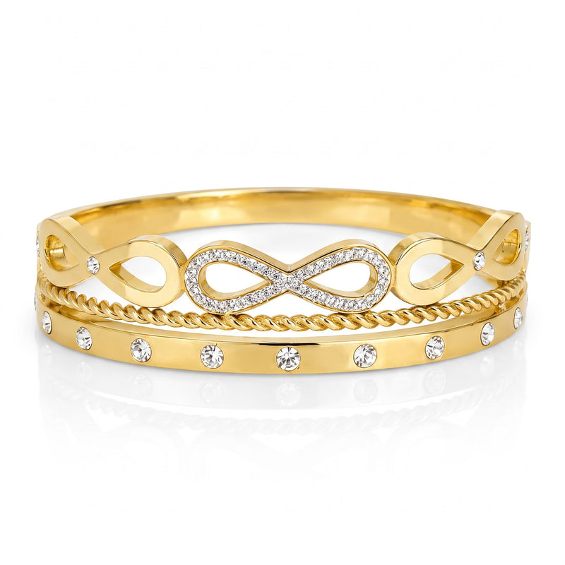 Gold Plated Multi-Stack Infinity Link & Braided Rope Bangle Bracelet
