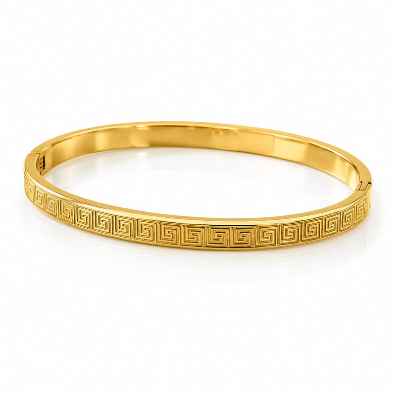 Classic Greek Key Golden Bangle Bracelet
