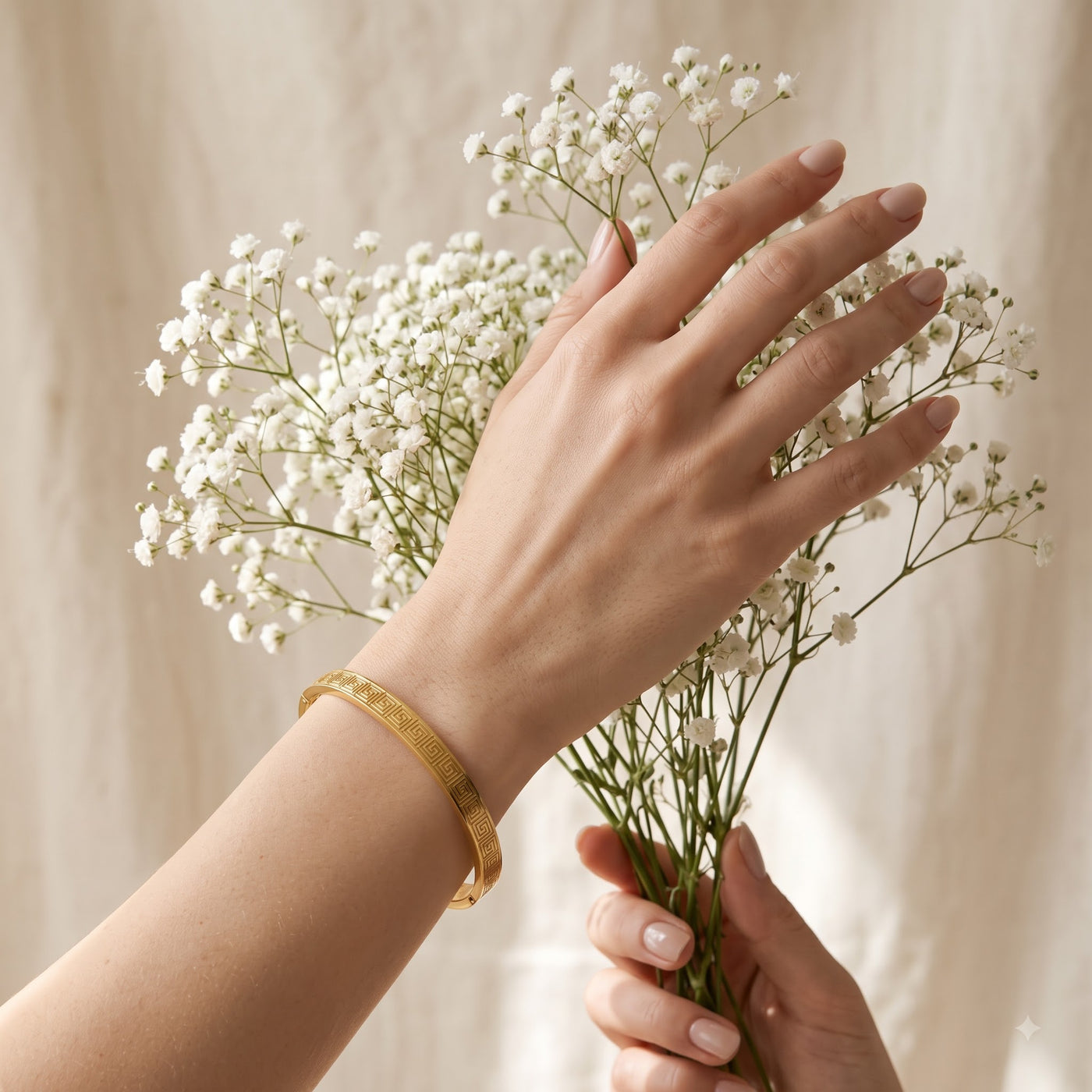 Classic Greek Key Golden Bangle Bracelet - Image 3