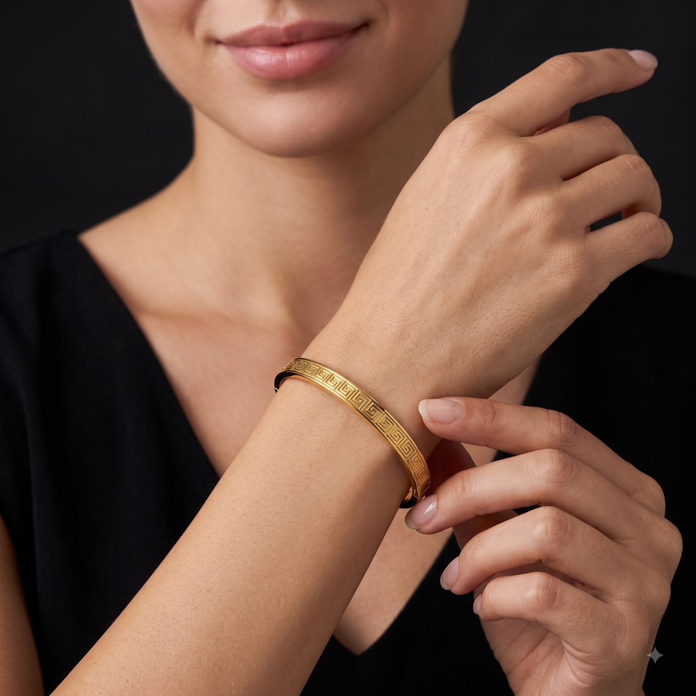 Classic Greek Key Golden Bangle Bracelet - Image 4